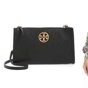 Tory Burch leather Carson zip top cross body bag